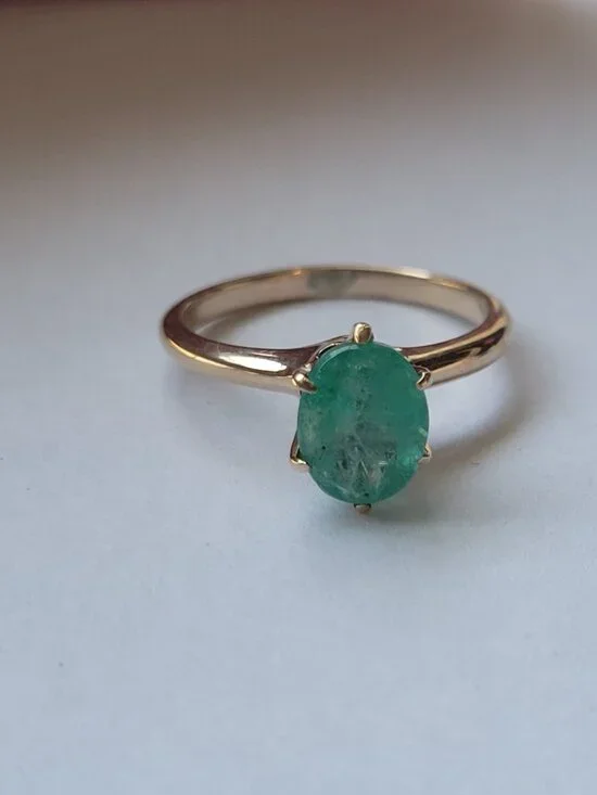 Antique Emerald 10k Gold Victorian Ring Natural Oval May Birthstone Solitaire - Picture 6 of 16